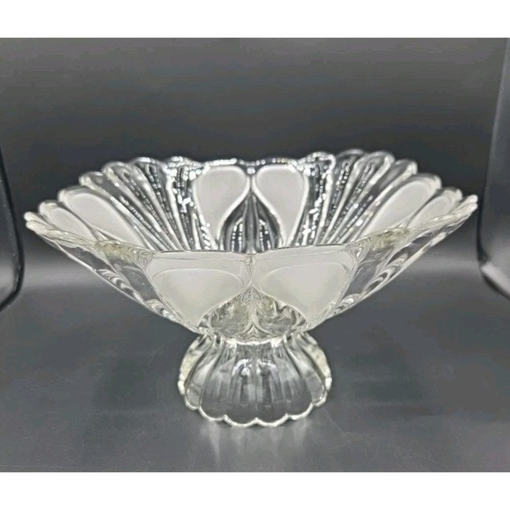 Vintage Toscana Frosted Panels Crystal Footed Pedestal Square Fruit Bowl